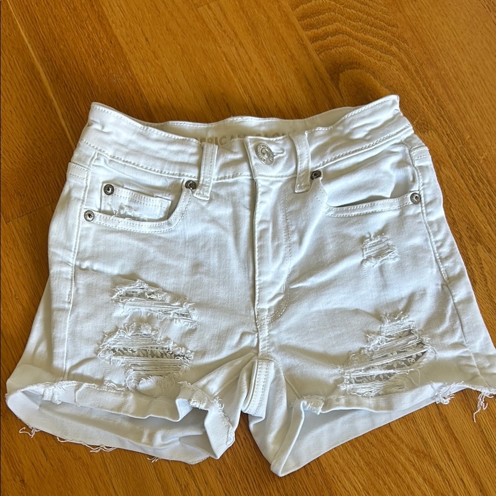American Eagle Outfitters White Jean Shorts Distressed Cut-Off